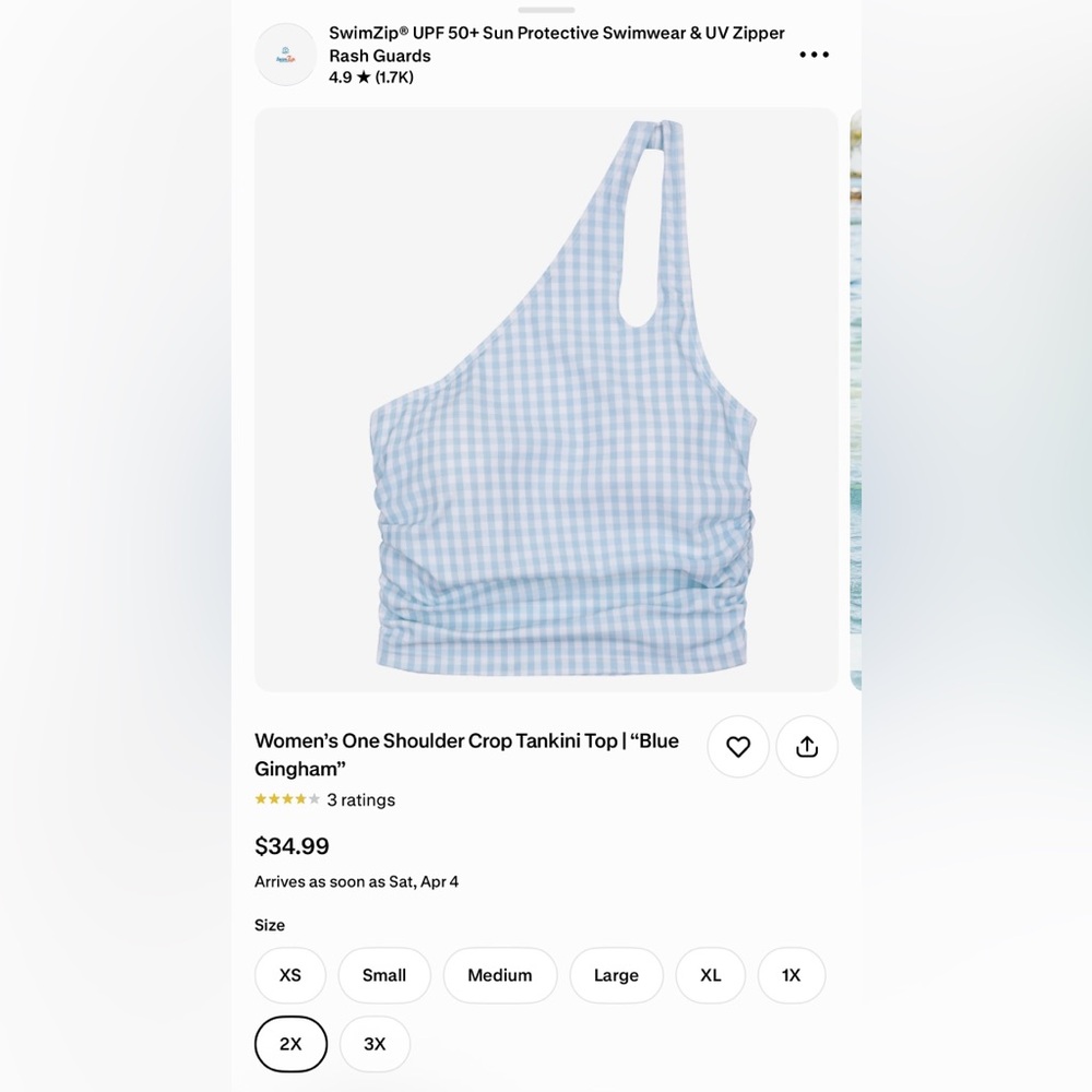 Women's One-Shoulder Blue Gingham Tankini Top